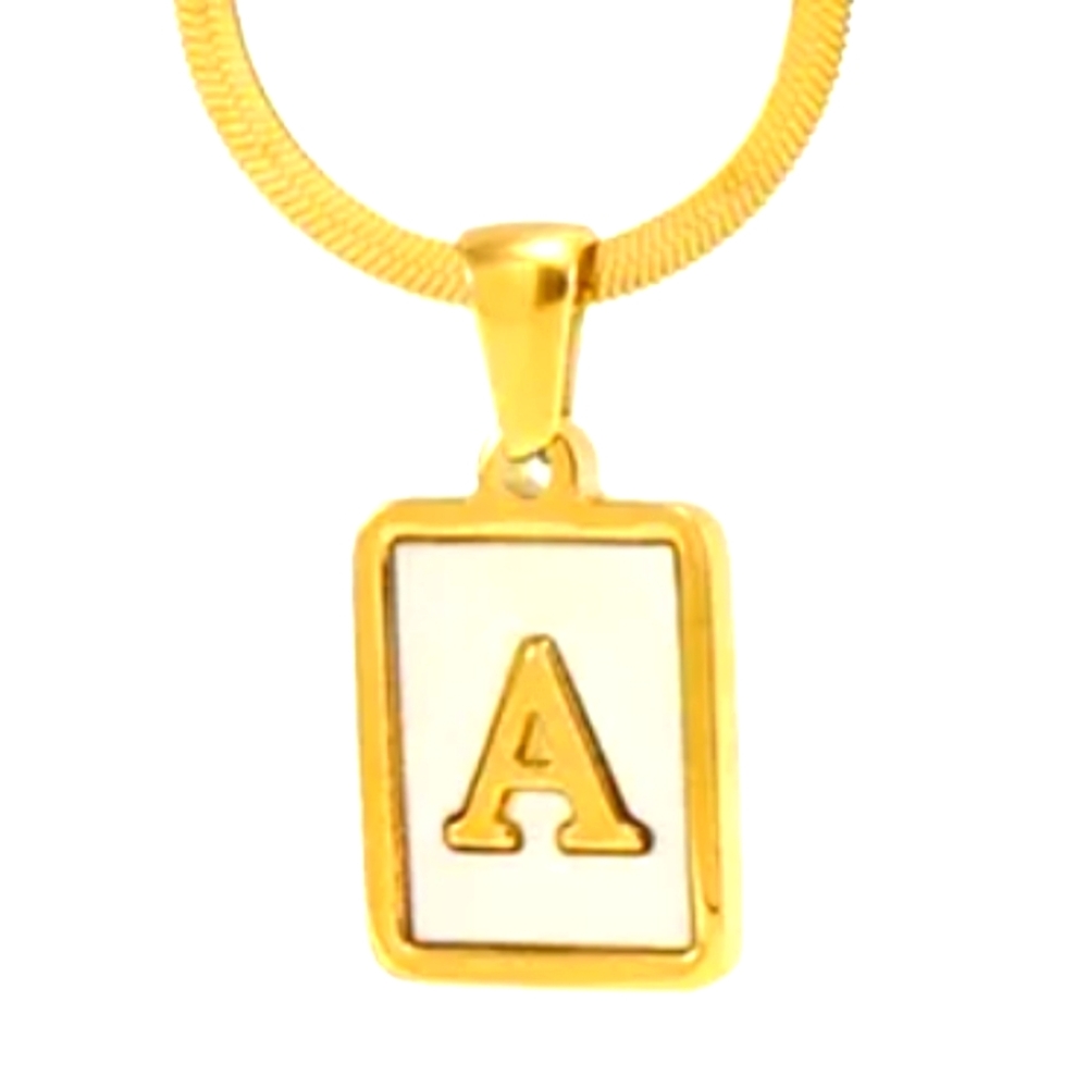 Dainty Initial Letter Charm, A, Mother of Pearl, Dainty Snake Necklace